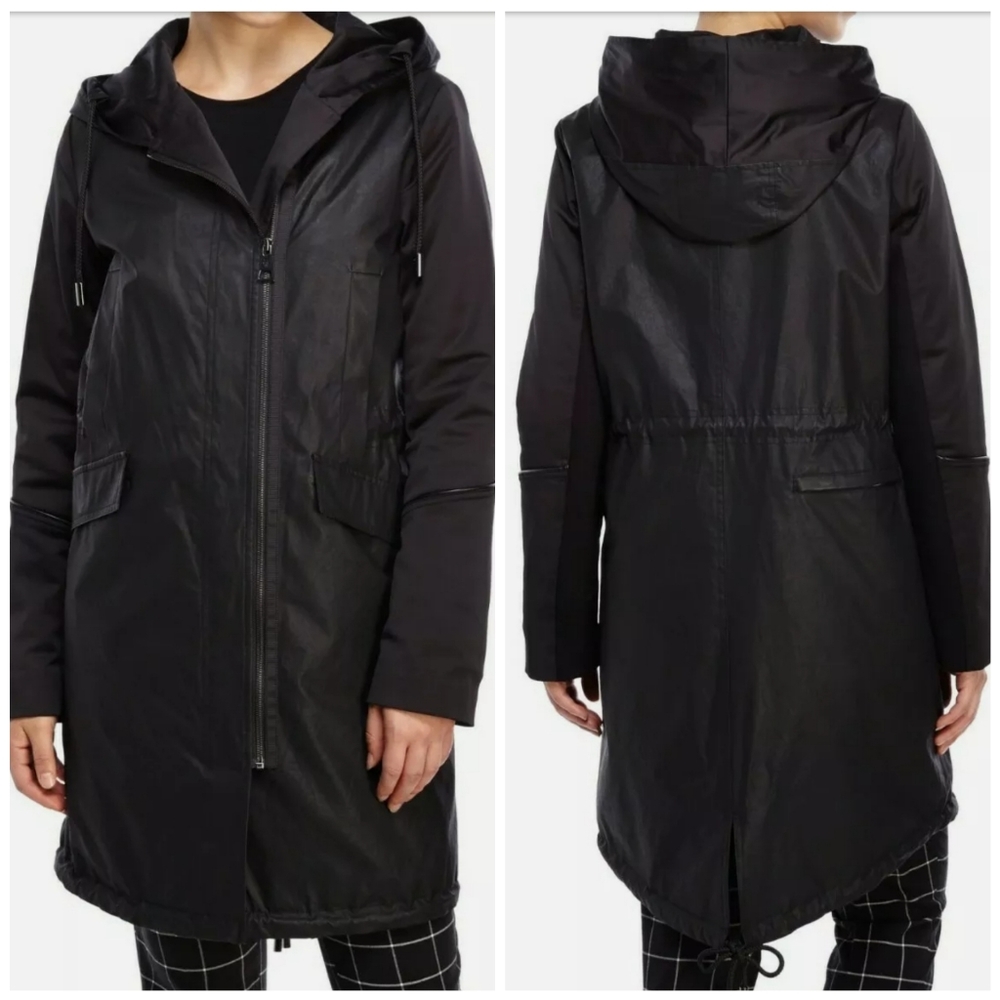 VERA WANG Laura Hooded Waxed Long Anorak Sz XS